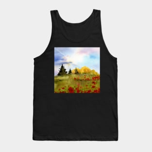 Watercolor Poppy Field Nature Landscape Tank Top